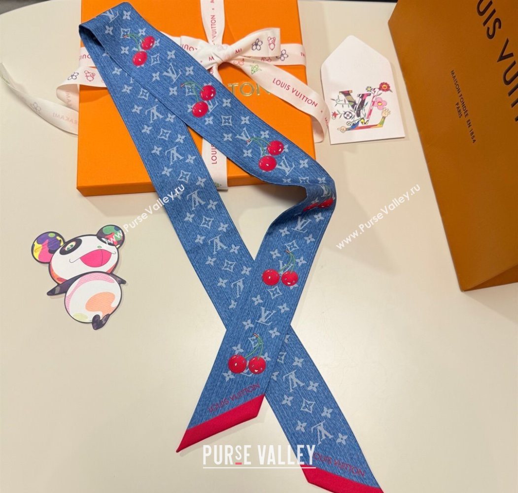 Louis Vuitton LV x TM Cherry Bandeau Scarf 5x120cm Denim Blue 2025 M96085 (XMN-250617046)