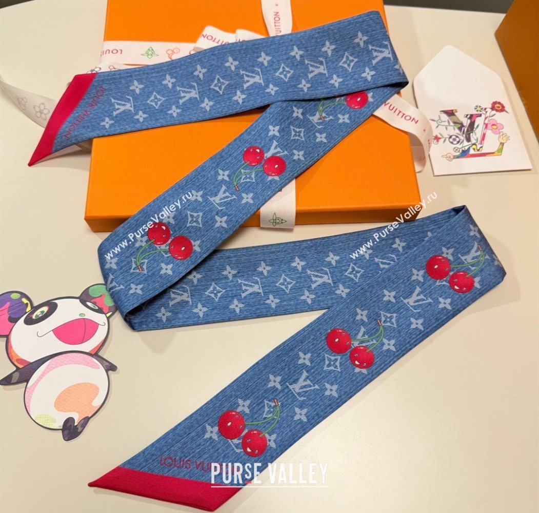 Louis Vuitton LV x TM Cherry Bandeau Scarf 5x120cm Denim Blue 2025 M96085 (XMN-250617046)