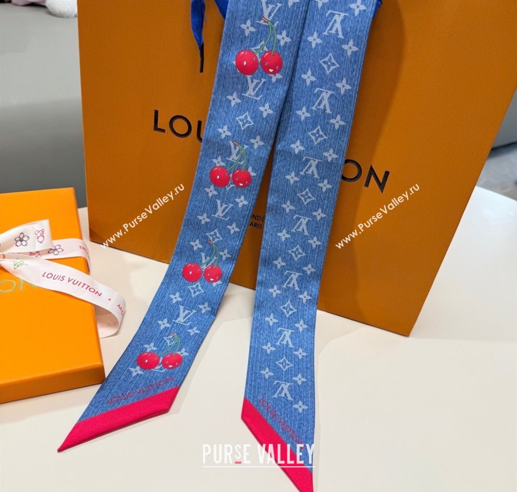 Louis Vuitton LV x TM Cherry Bandeau Scarf 5x120cm Denim Blue 2025 M96085 (XMN-250617046)