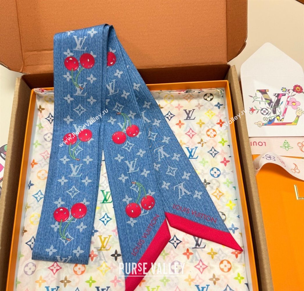 Louis Vuitton LV x TM Cherry Bandeau Scarf 5x120cm Denim Blue 2025 M96085 (XMN-250617046)