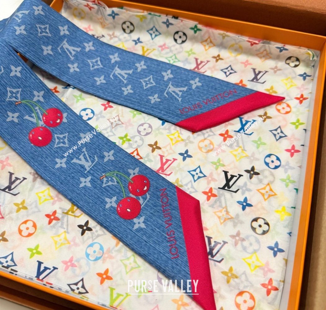 Louis Vuitton LV x TM Cherry Bandeau Scarf 5x120cm Denim Blue 2025 M96085 (XMN-250617046)