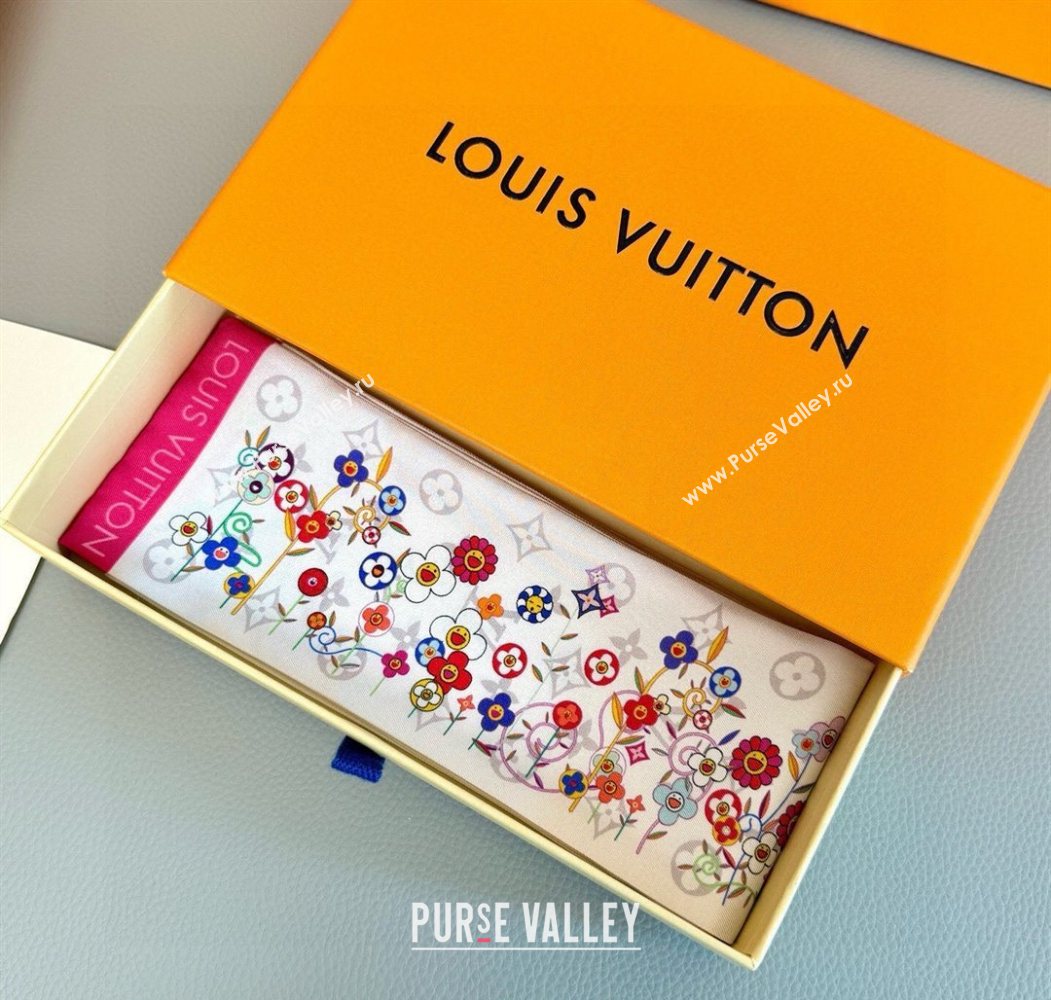 Louis Vuitton LV x TM Silk Bandeau Scarf 8x120cm White/Multicolor 2025 0617 (SHI-250617059)