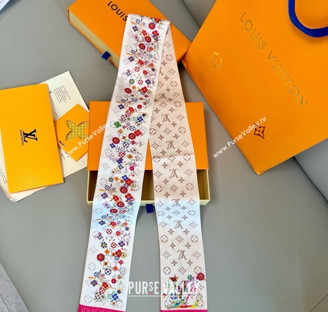 Louis Vuitton LV x TM Silk Bandeau Scarf 8x120cm White/Multicolor 2025 0617 (SHI-250617059)