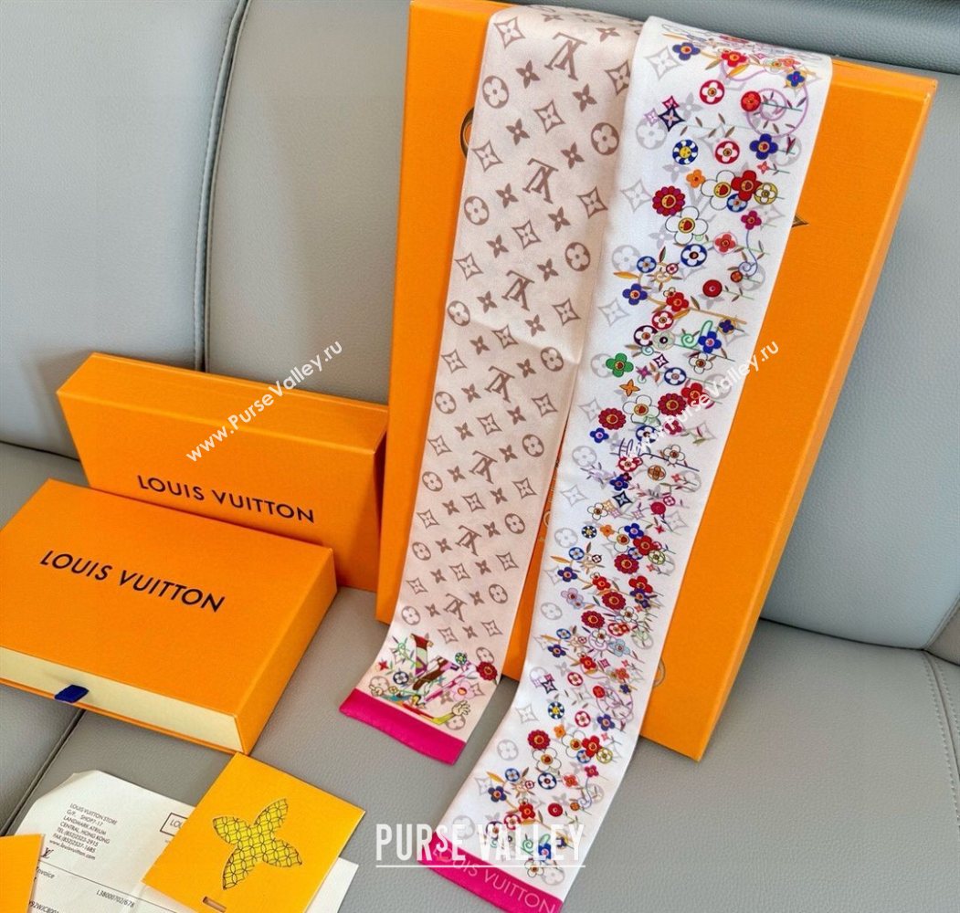 Louis Vuitton LV x TM Silk Bandeau Scarf 8x120cm White/Multicolor 2025 0617 (SHI-250617059)
