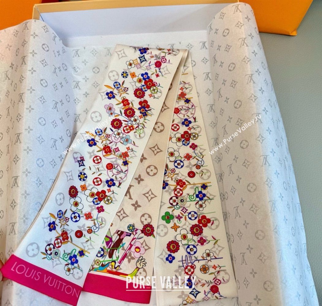 Louis Vuitton LV x TM Silk Bandeau Scarf 8x120cm White/Multicolor 2025 0617 (SHI-250617059)
