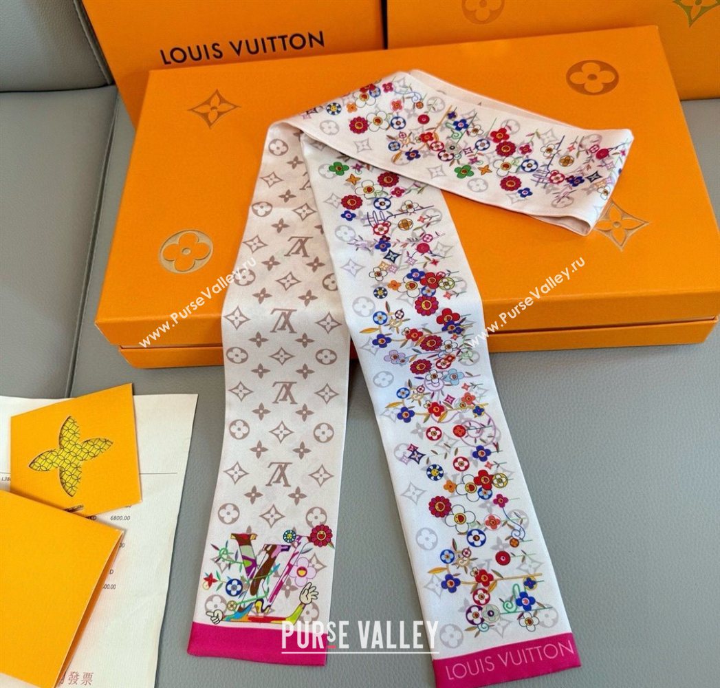 Louis Vuitton LV x TM Silk Bandeau Scarf 8x120cm White/Multicolor 2025 0617 (SHI-250617059)