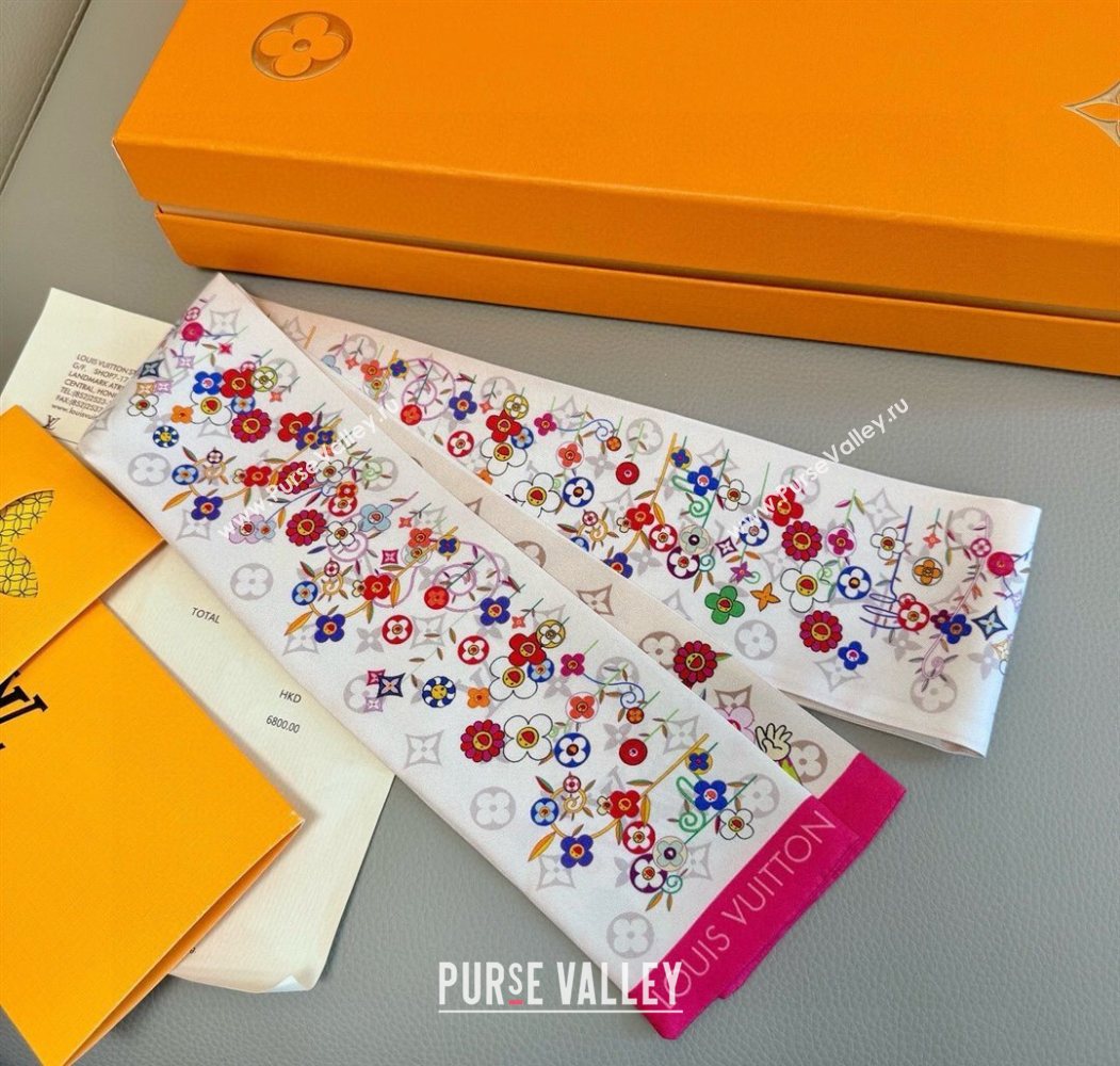 Louis Vuitton LV x TM Silk Bandeau Scarf 8x120cm White/Multicolor 2025 0617 (SHI-250617059)