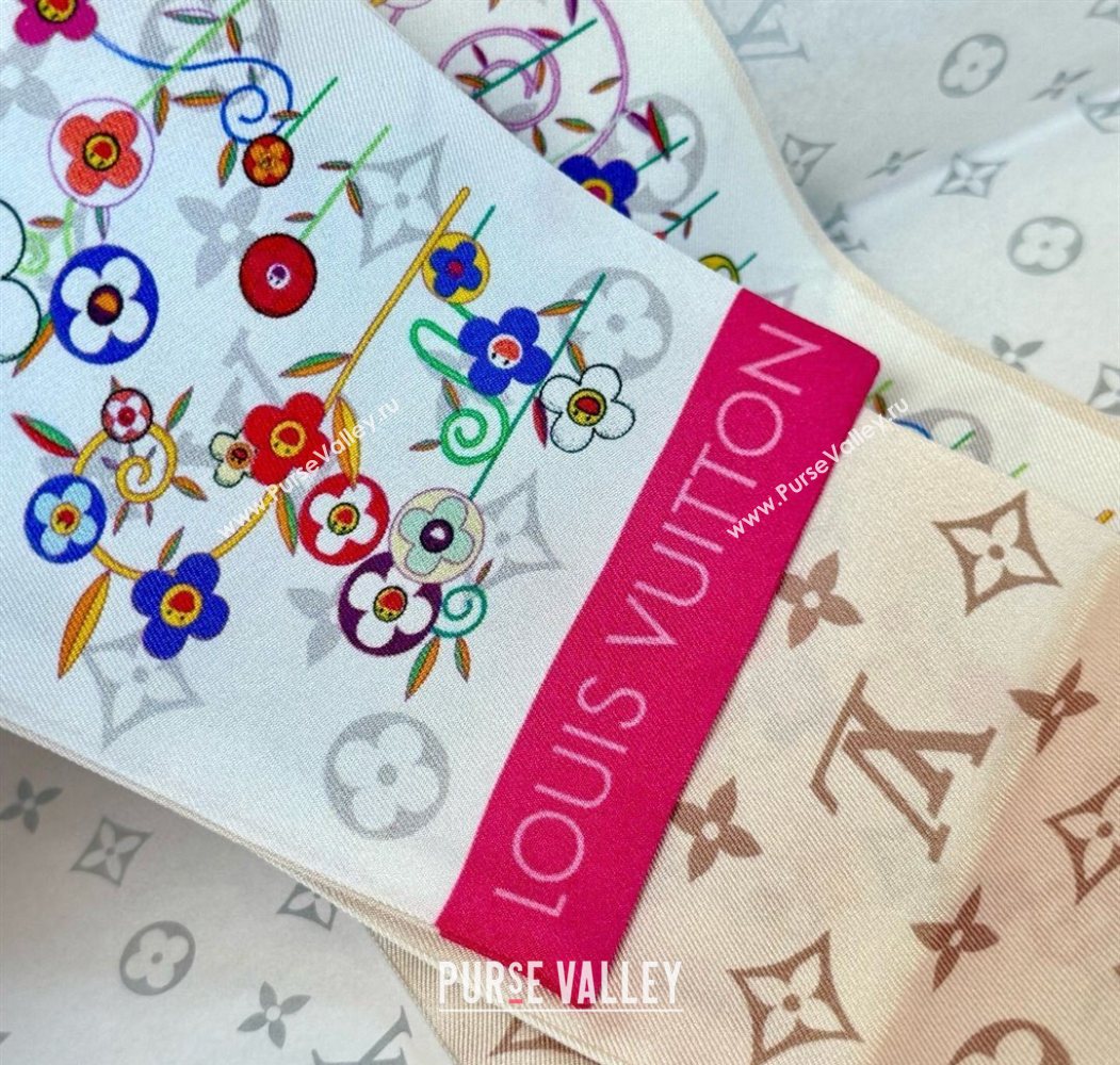 Louis Vuitton LV x TM Silk Bandeau Scarf 8x120cm White/Multicolor 2025 0617 (SHI-250617059)