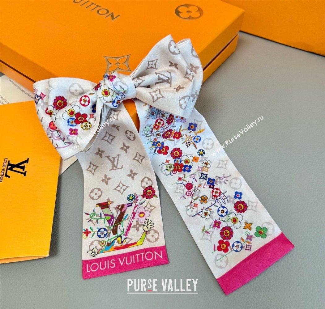 Louis Vuitton LV x TM Silk Bandeau Scarf 8x120cm White/Multicolor 2025 0617 (SHI-250617059)