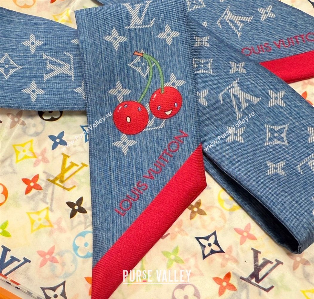 Louis Vuitton LV x TM Cherry Bandeau Scarf 5x120cm Denim Blue 2025 M96085 (XMN-250617046)