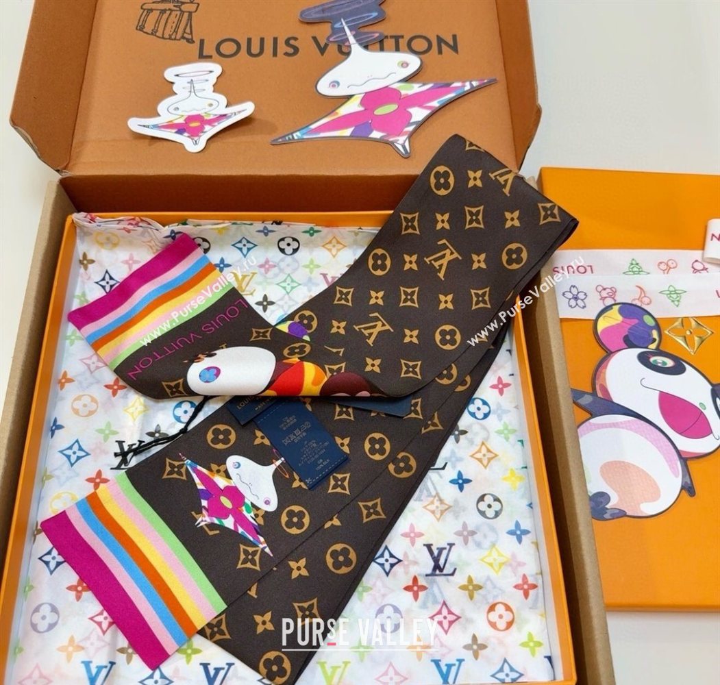 Louis Vuitton LV x TM Superflat Characters Silk Bandeau Scarf 5x120cm Brown 2025 (SHI-250617060)