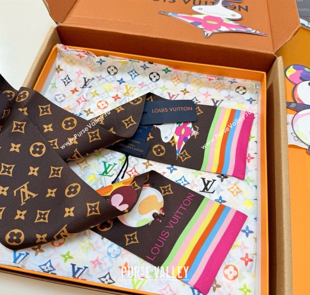 Louis Vuitton LV x TM Superflat Characters Silk Bandeau Scarf 5x120cm Brown 2025 (SHI-250617060)