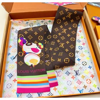 Louis Vuitton LV x TM Superflat Characters Silk Bandeau Scarf 5x120cm Brown 2025 (SHI-250617060)
