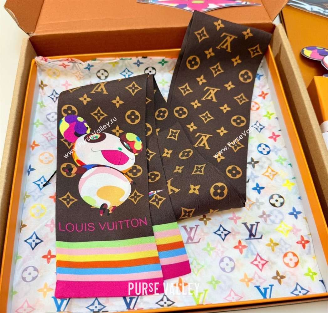 Louis Vuitton LV x TM Superflat Characters Silk Bandeau Scarf 5x120cm Brown 2025 (SHI-250617060)