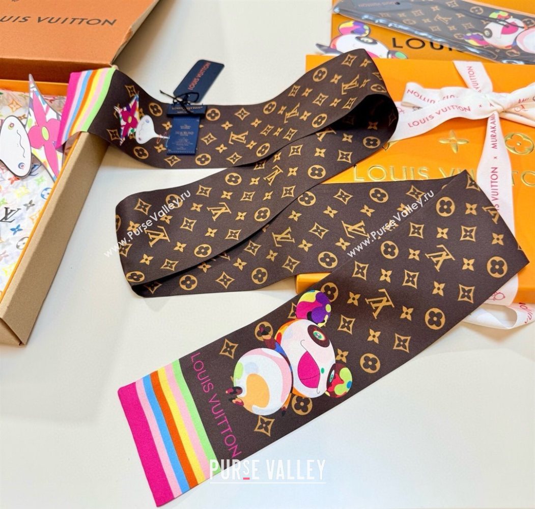 Louis Vuitton LV x TM Superflat Characters Silk Bandeau Scarf 5x120cm Brown 2025 (SHI-250617060)