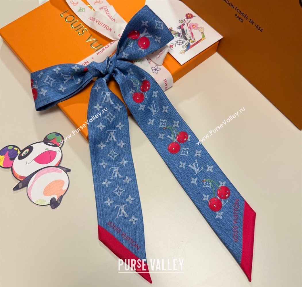 Louis Vuitton LV x TM Cherry Bandeau Scarf 5x120cm Denim Blue 2025 M96085 (XMN-250617046)