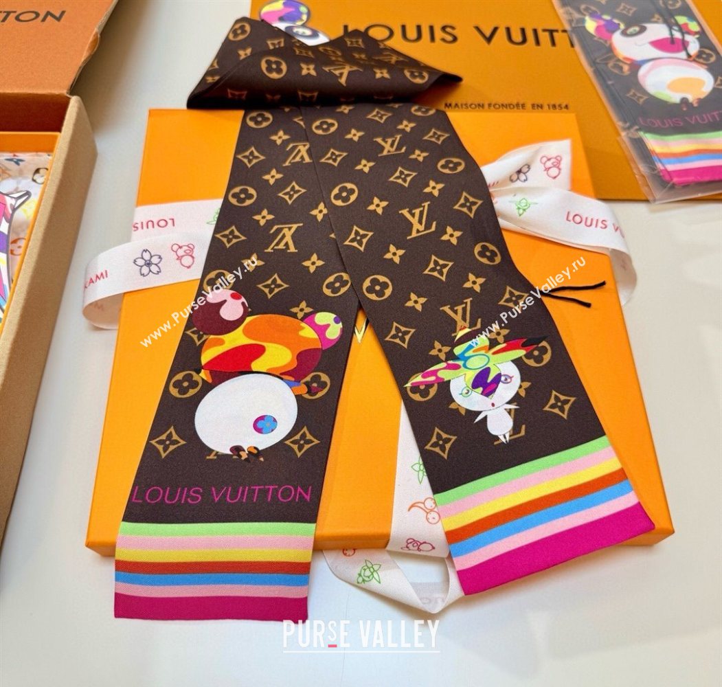 Louis Vuitton LV x TM Superflat Characters Silk Bandeau Scarf 5x120cm Brown 2025 (SHI-250617060)
