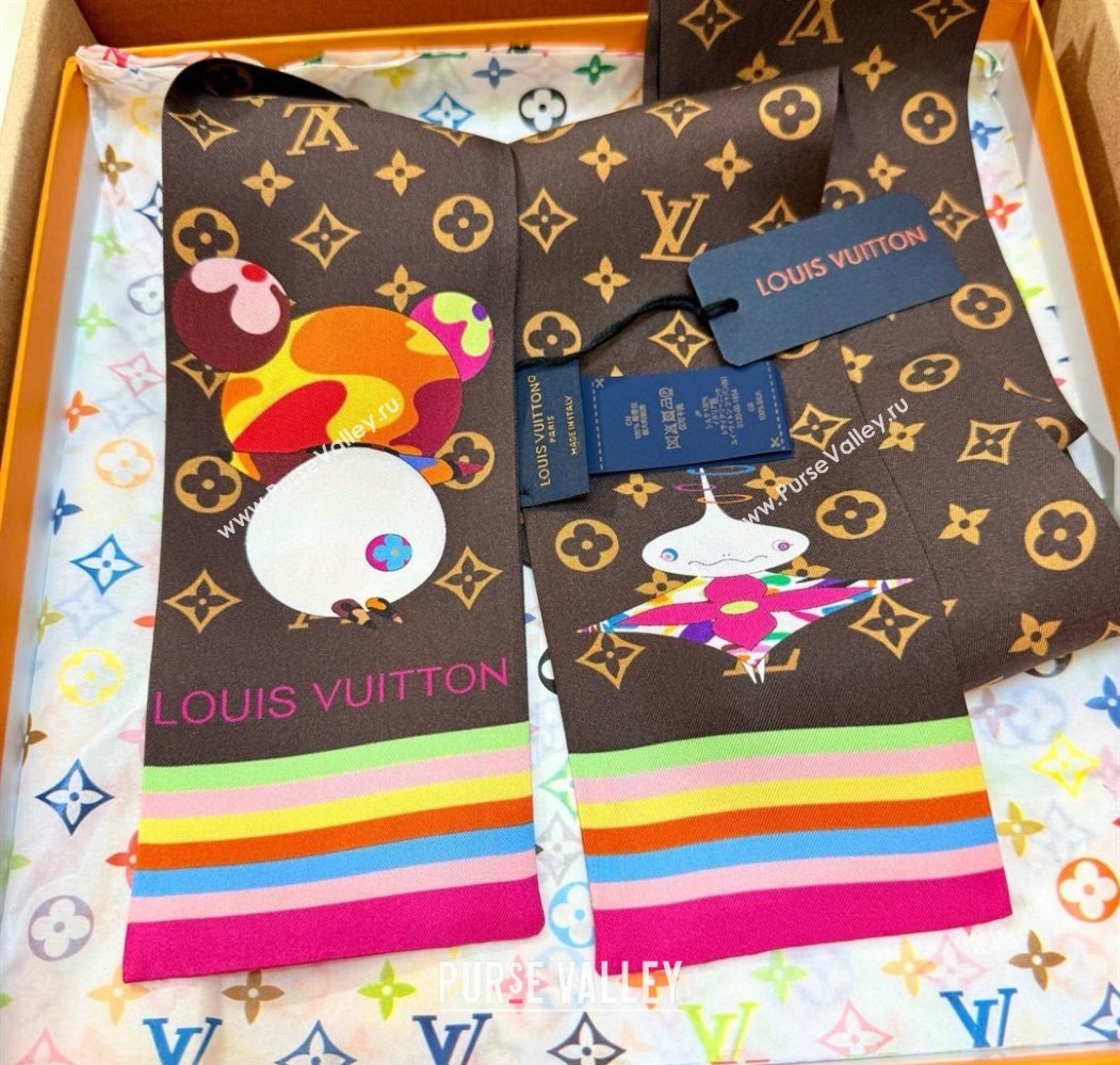 Louis Vuitton LV x TM Superflat Characters Silk Bandeau Scarf 5x120cm Brown 2025 (SHI-250617060)