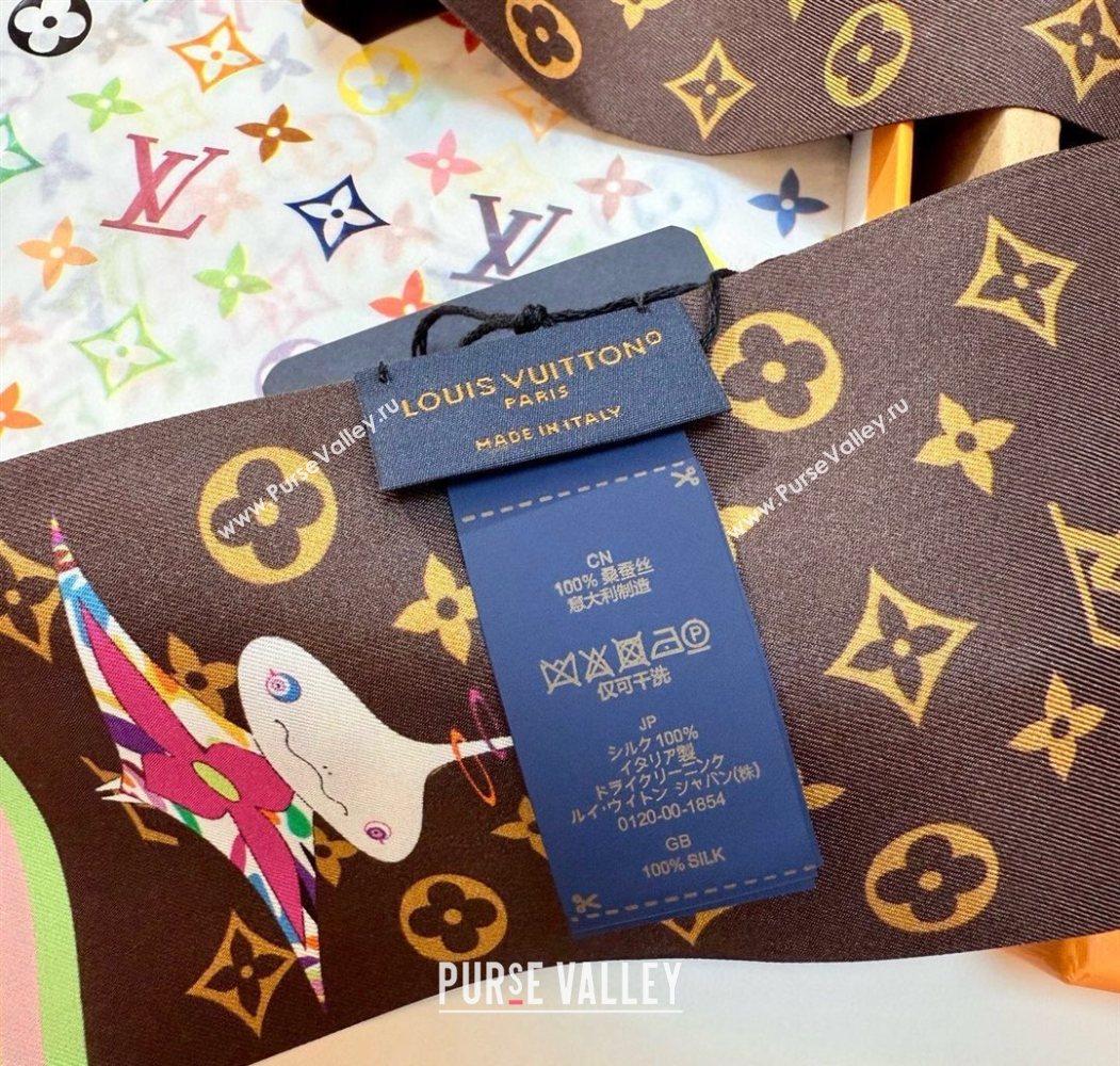 Louis Vuitton LV x TM Superflat Characters Silk Bandeau Scarf 5x120cm Brown 2025 (SHI-250617060)