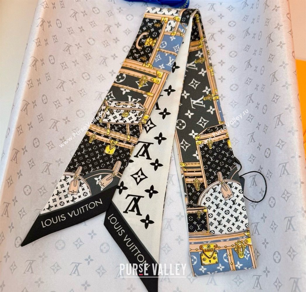 Louis Vuitton Lets Go BB Silk Bandeau Scarf 6x120cm Black 2025 M76442 (SHI-250617061)