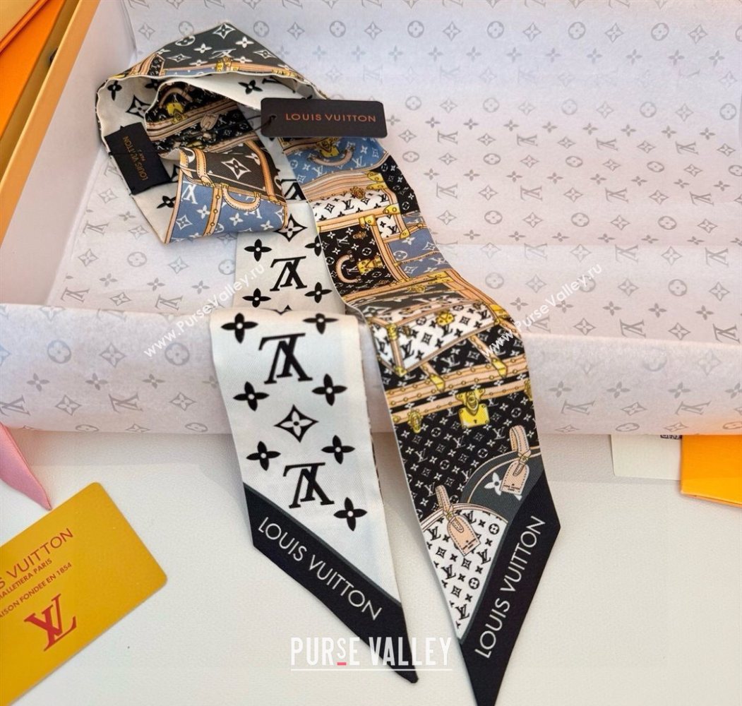 Louis Vuitton Lets Go BB Silk Bandeau Scarf 6x120cm Black 2025 M76442 (SHI-250617061)