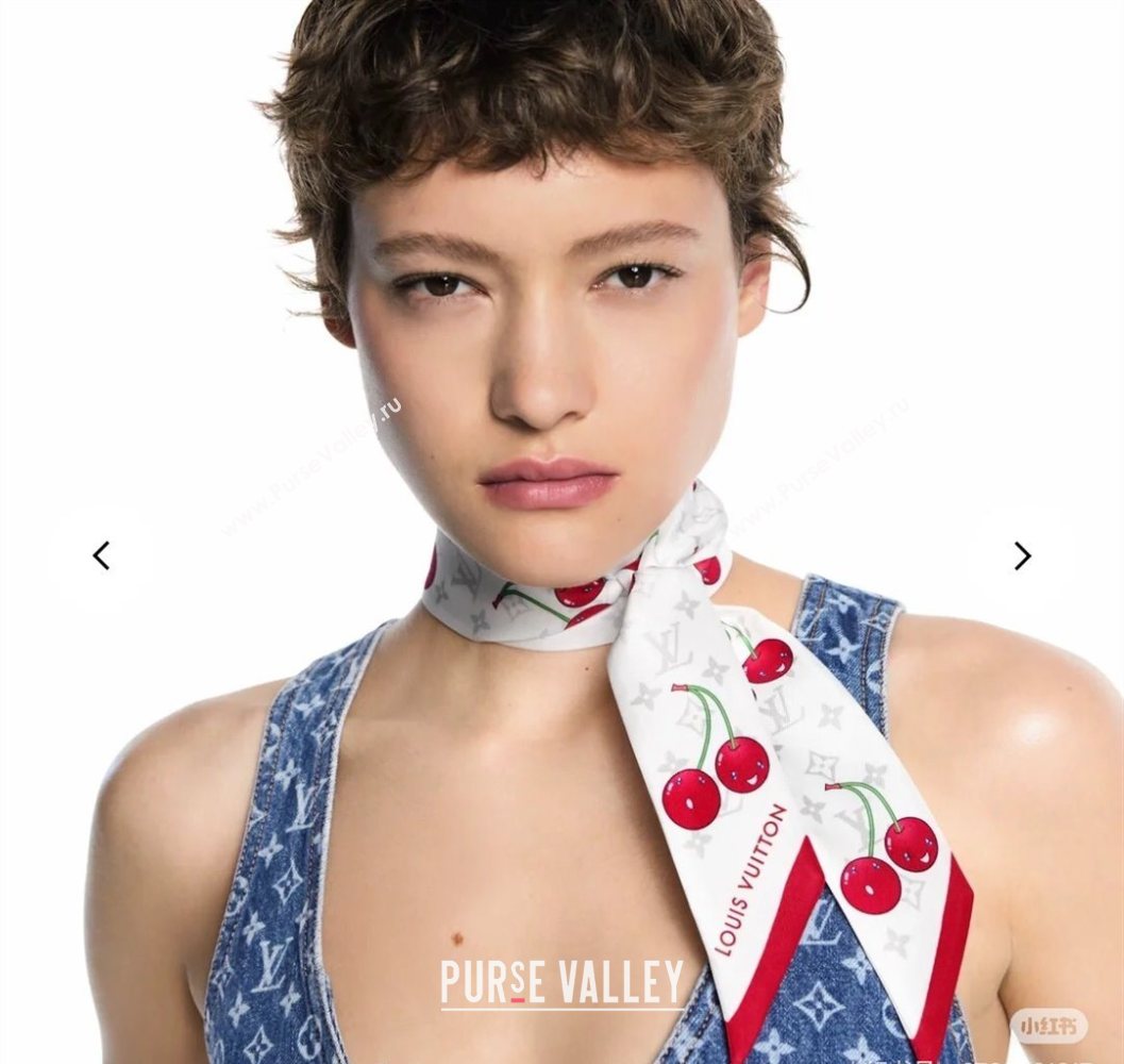 Louis Vuitton LV x TM Cherry Bandeau Scarf 5x120cm White 2025 M96085 (XMN-250617047)