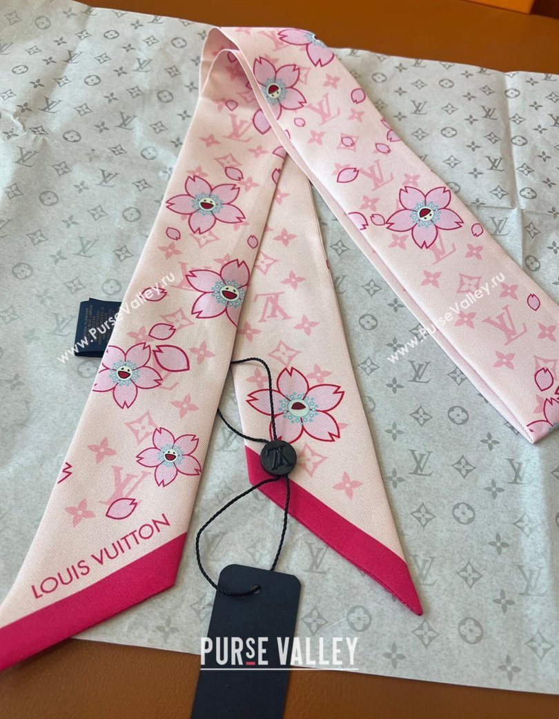 Louis Vuitton LV x TM Cherry Blosoom BB Silk Bandeau Scarf 5x120cm Light Pink 2025 (SHI-250617048)