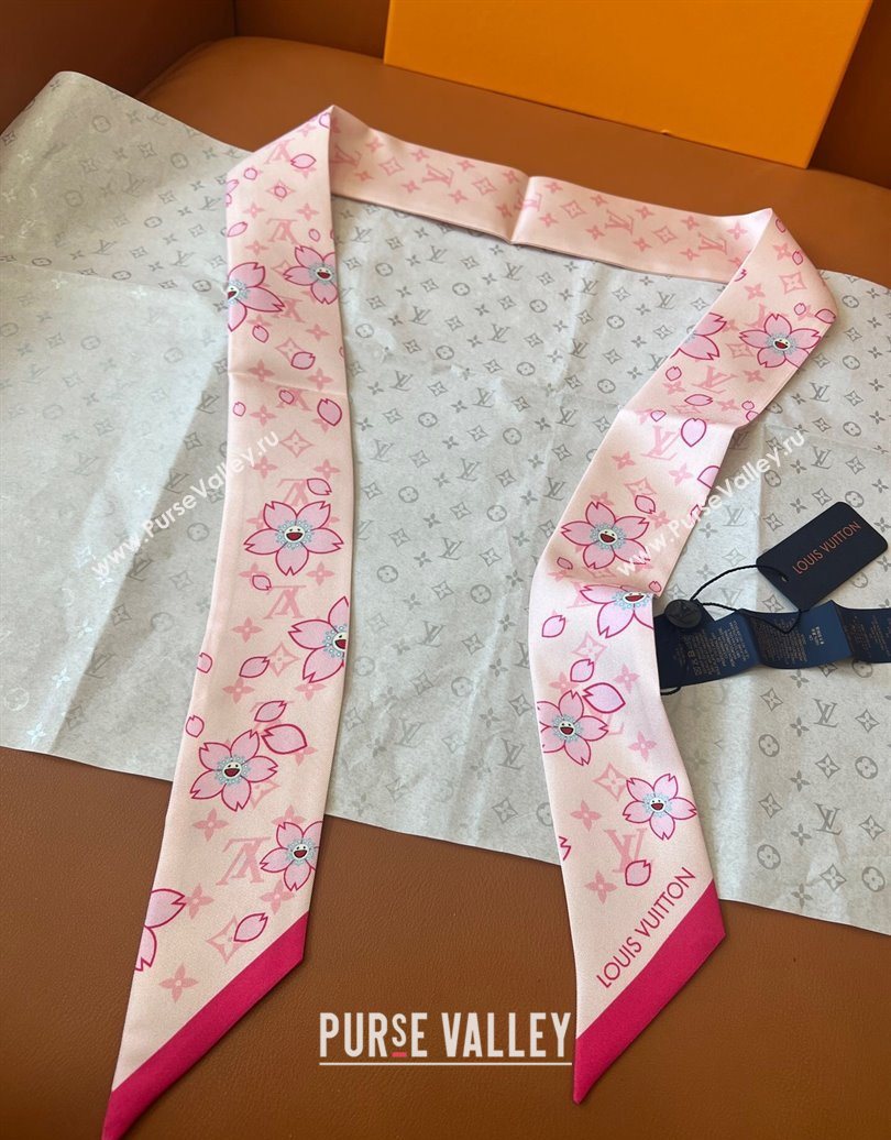 Louis Vuitton LV x TM Cherry Blosoom BB Silk Bandeau Scarf 5x120cm Light Pink 2025 (SHI-250617048)