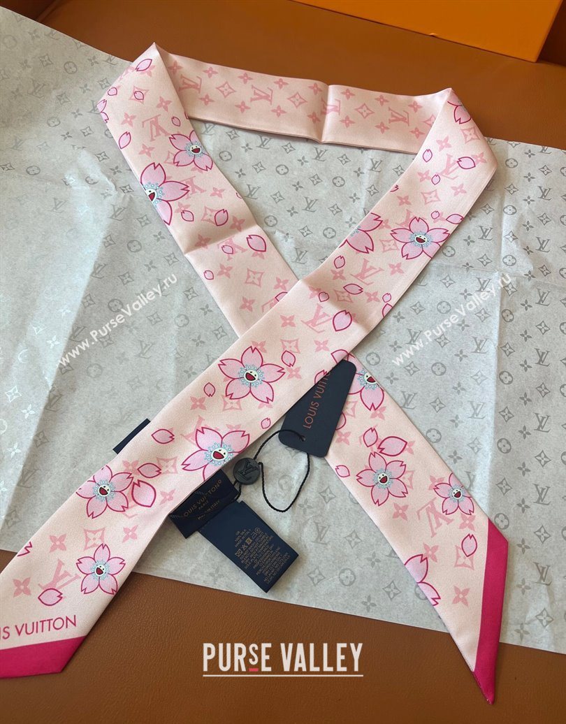 Louis Vuitton LV x TM Cherry Blosoom BB Silk Bandeau Scarf 5x120cm Light Pink 2025 (SHI-250617048)