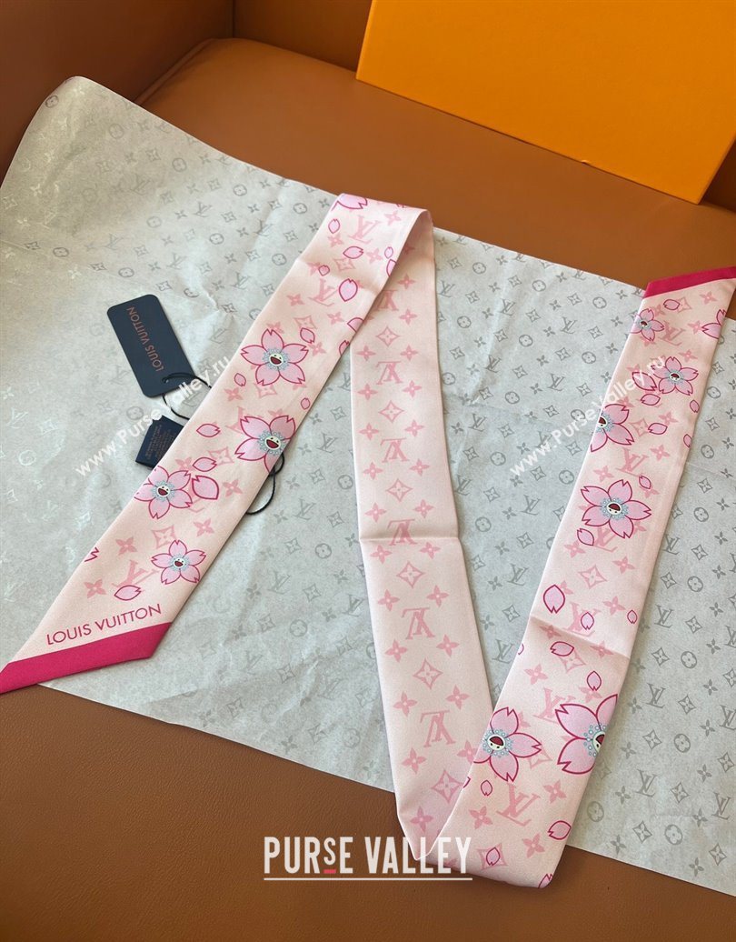 Louis Vuitton LV x TM Cherry Blosoom BB Silk Bandeau Scarf 5x120cm Light Pink 2025 (SHI-250617048)