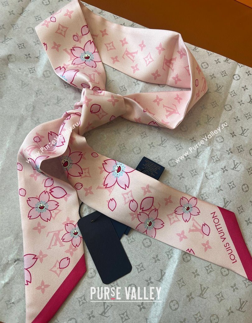 Louis Vuitton LV x TM Cherry Blosoom BB Silk Bandeau Scarf 5x120cm Light Pink 2025 (SHI-250617048)