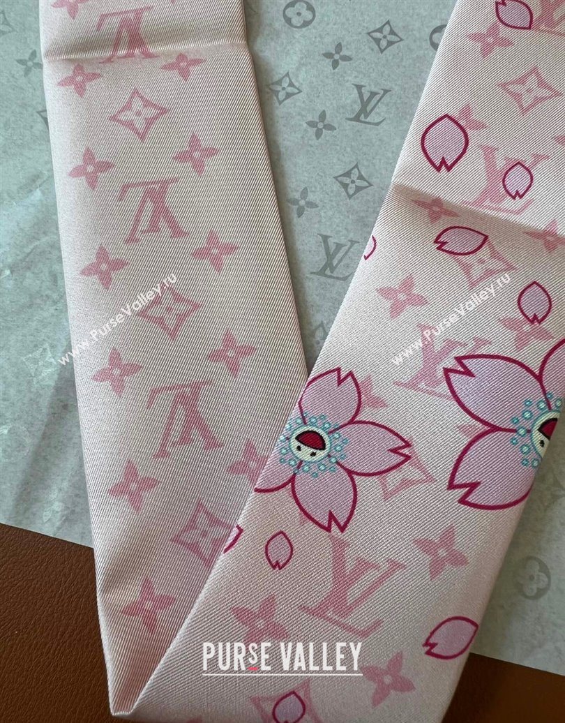Louis Vuitton LV x TM Cherry Blosoom BB Silk Bandeau Scarf 5x120cm Light Pink 2025 (SHI-250617048)