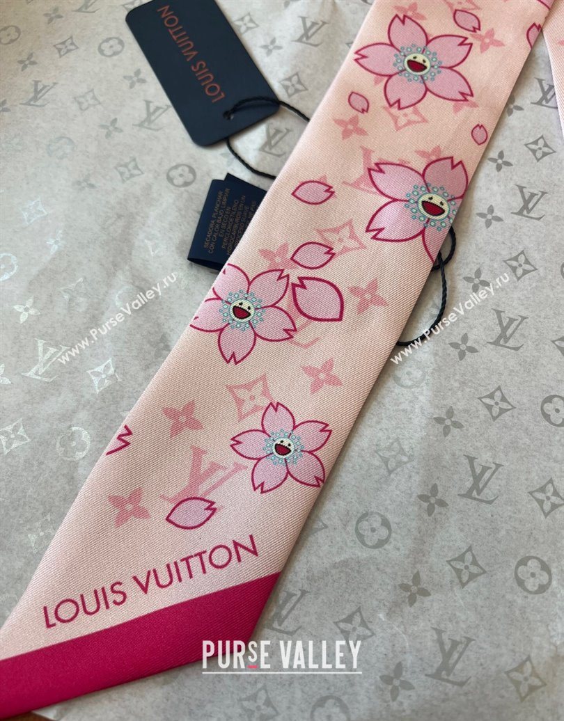 Louis Vuitton LV x TM Cherry Blosoom BB Silk Bandeau Scarf 5x120cm Light Pink 2025 (SHI-250617048)