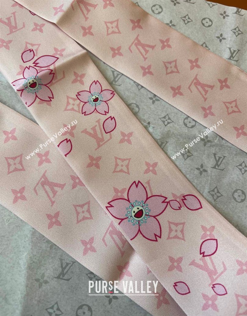 Louis Vuitton LV x TM Cherry Blosoom BB Silk Bandeau Scarf 5x120cm Light Pink 2025 (SHI-250617048)