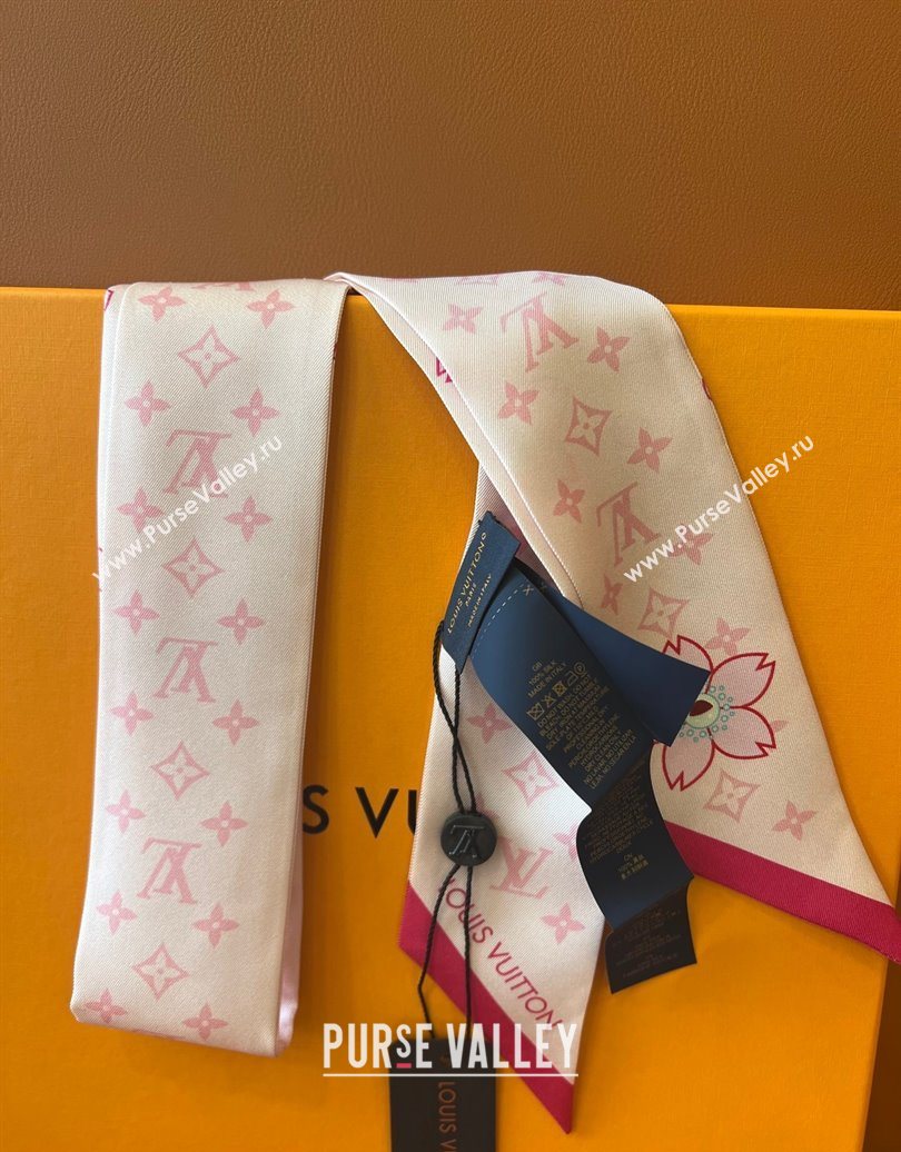 Louis Vuitton LV x TM Cherry Blosoom BB Silk Bandeau Scarf 5x120cm Light Pink 2025 (SHI-250617048)