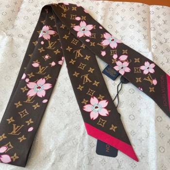 Louis Vuitton LV x TM Cherry Blosoom BB Silk Bandeau Scarf 5x120cm Brown 2025 (SHI-250617049)