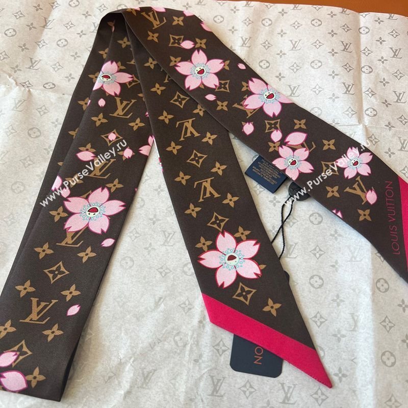 Louis Vuitton LV x TM Cherry Blosoom BB Silk Bandeau Scarf 5x120cm Brown 2025 (SHI-250617049)