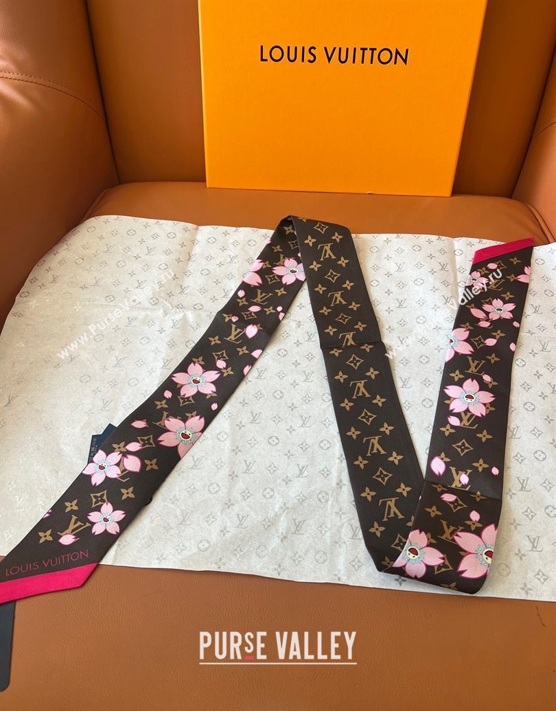 Louis Vuitton LV x TM Cherry Blosoom BB Silk Bandeau Scarf 5x120cm Brown 2025 (SHI-250617049)