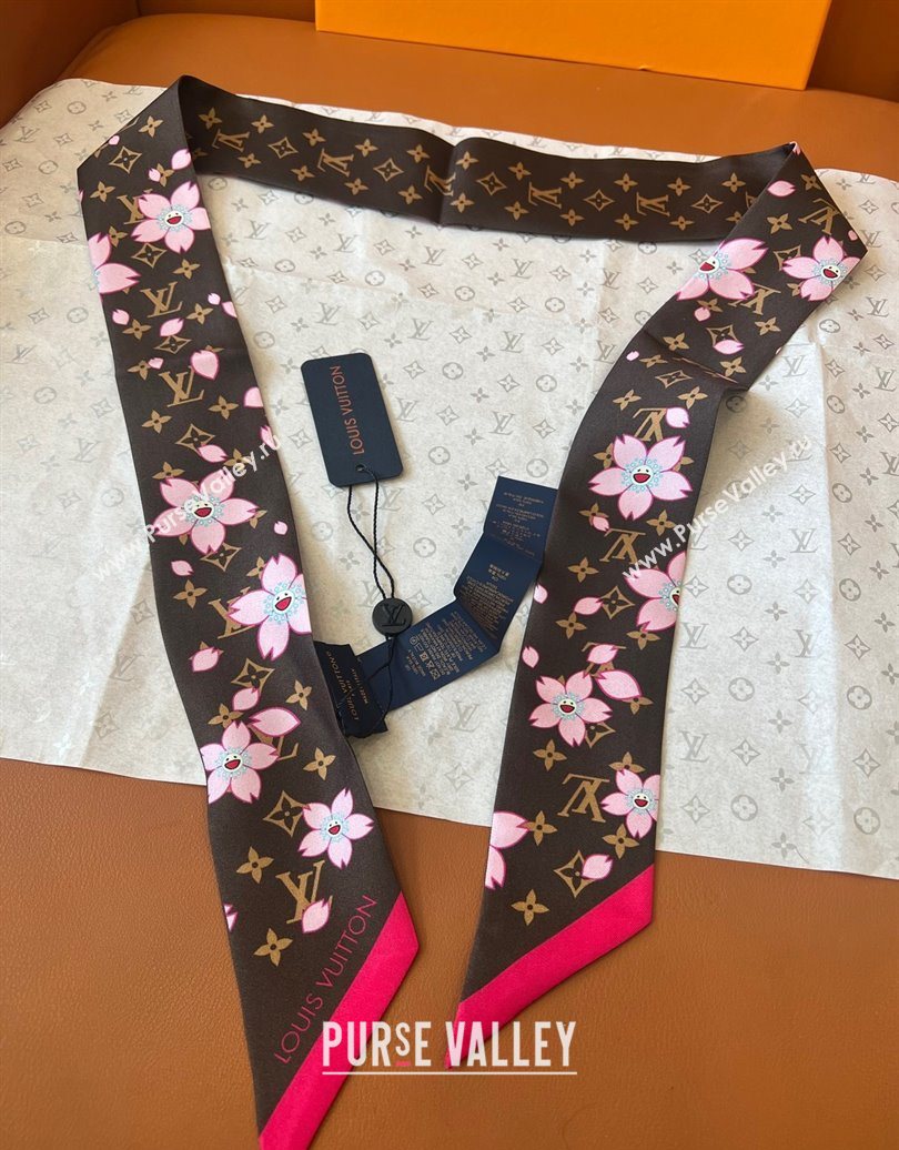 Louis Vuitton LV x TM Cherry Blosoom BB Silk Bandeau Scarf 5x120cm Brown 2025 (SHI-250617049)
