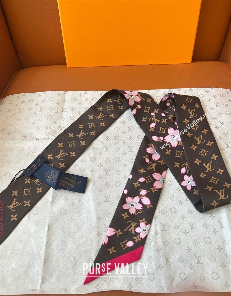 Louis Vuitton LV x TM Cherry Blosoom BB Silk Bandeau Scarf 5x120cm Brown 2025 (SHI-250617049)