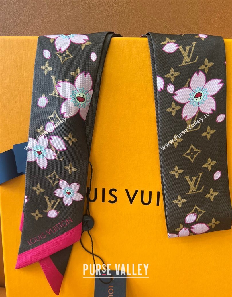 Louis Vuitton LV x TM Cherry Blosoom BB Silk Bandeau Scarf 5x120cm Brown 2025 (SHI-250617049)
