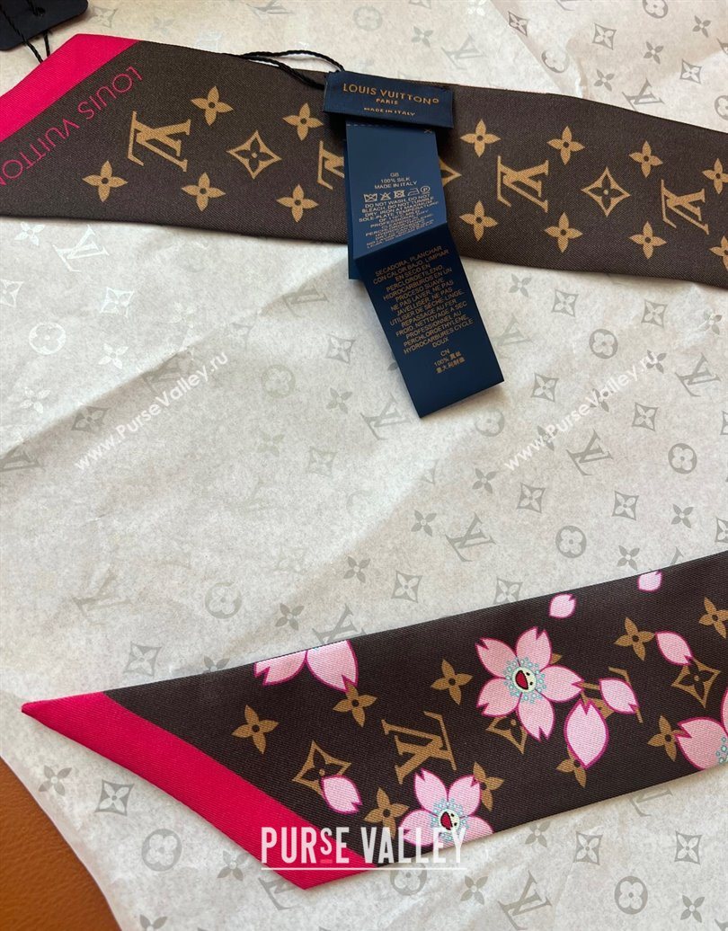 Louis Vuitton LV x TM Cherry Blosoom BB Silk Bandeau Scarf 5x120cm Brown 2025 (SHI-250617049)