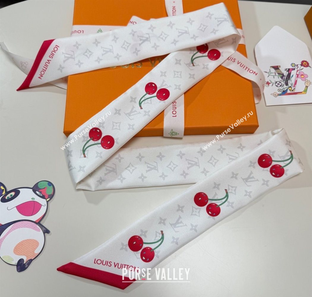 Louis Vuitton LV x TM Cherry Bandeau Scarf 5x120cm White 2025 M96085 (XMN-250617047)