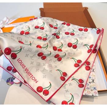 Louis Vuitton LV x TM Cherry Cerise Silk Square Scarf 90x90cm White 2025 (SHI-250617050)