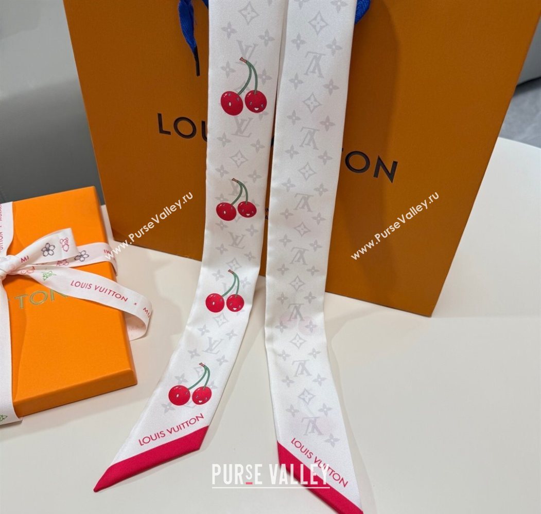 Louis Vuitton LV x TM Cherry Bandeau Scarf 5x120cm White 2025 M96085 (XMN-250617047)