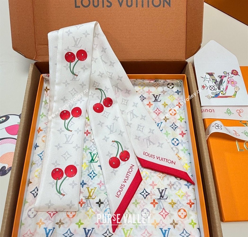 Louis Vuitton LV x TM Cherry Bandeau Scarf 5x120cm White 2025 M96085 (XMN-250617047)