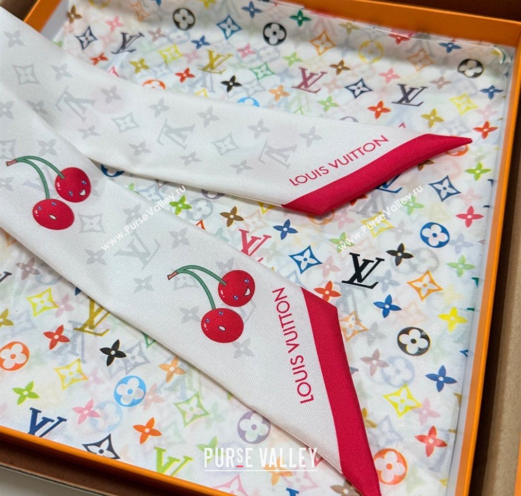 Louis Vuitton LV x TM Cherry Bandeau Scarf 5x120cm White 2025 M96085 (XMN-250617047)