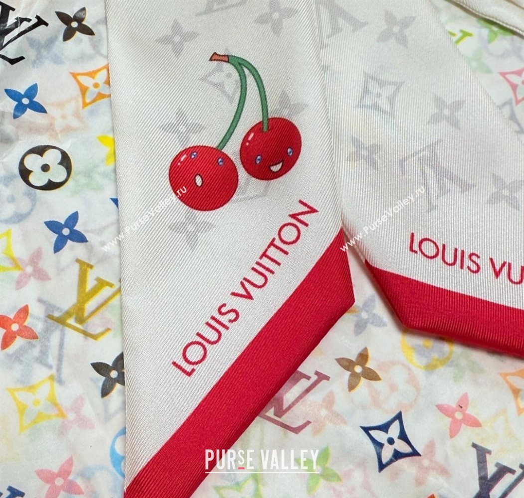 Louis Vuitton LV x TM Cherry Bandeau Scarf 5x120cm White 2025 M96085 (XMN-250617047)
