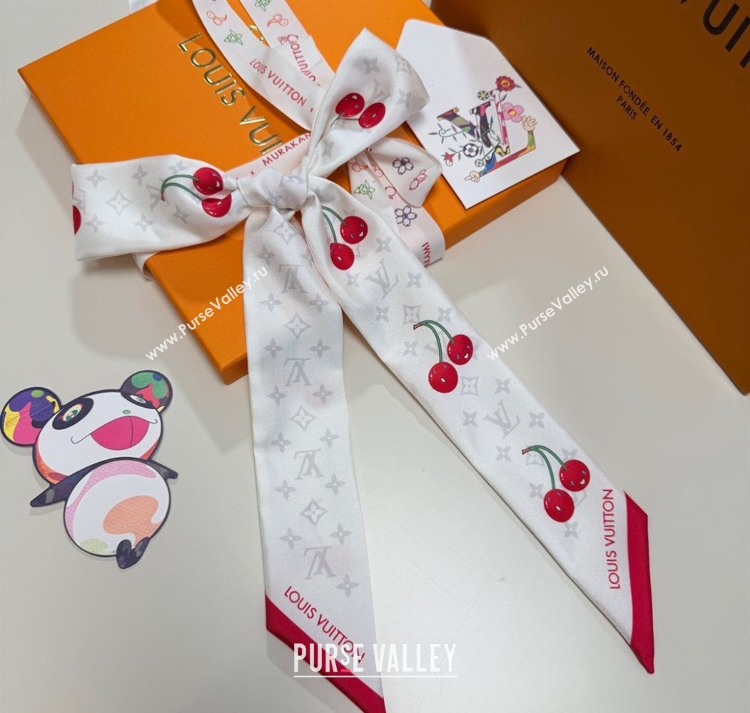 Louis Vuitton LV x TM Cherry Bandeau Scarf 5x120cm White 2025 M96085 (XMN-250617047)