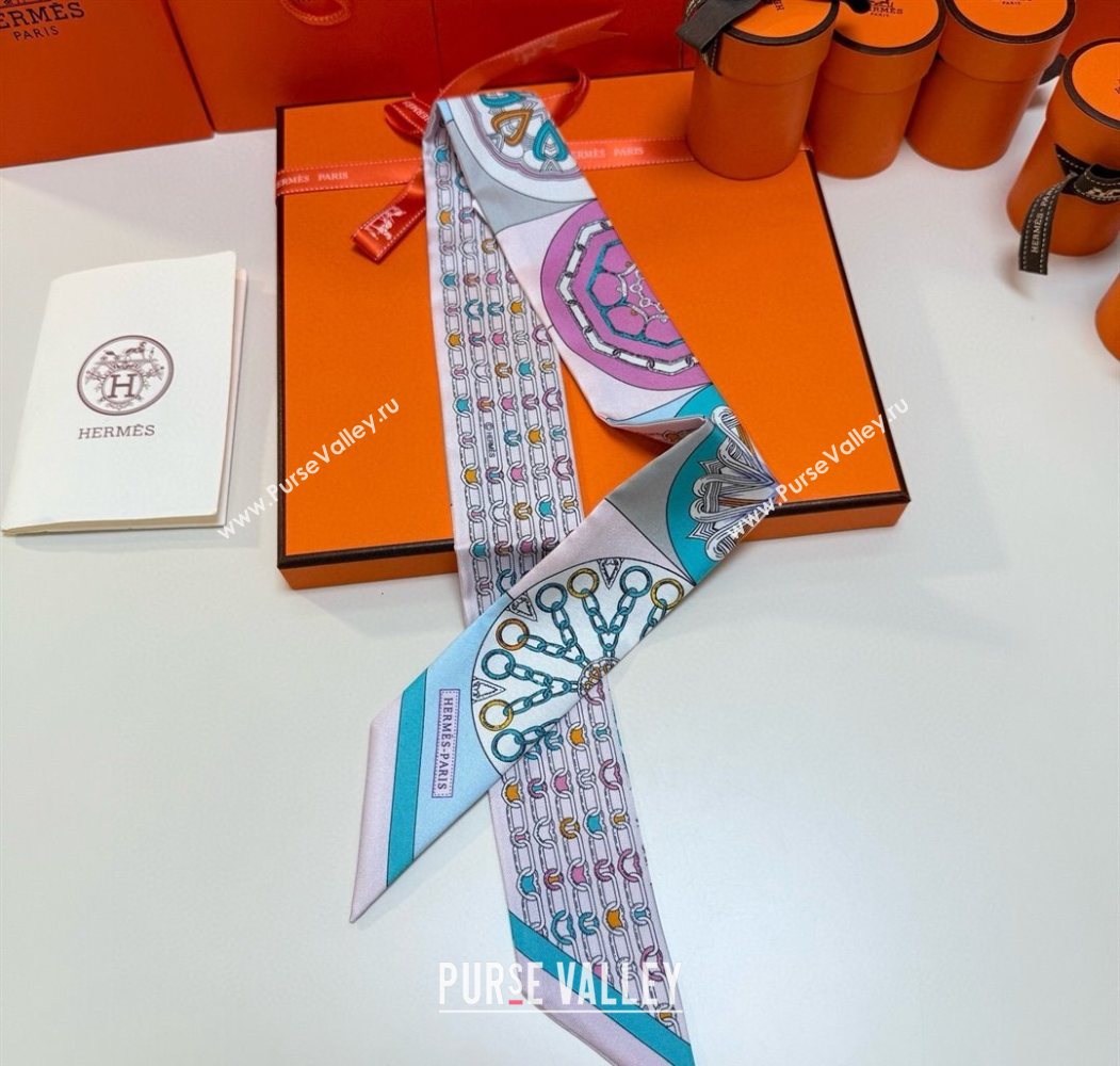 Hermes Effet Kaleidoscope Silk Twilly Bandeau Scarf 5x86.5cm Pink 2025 (SHI-250617063)